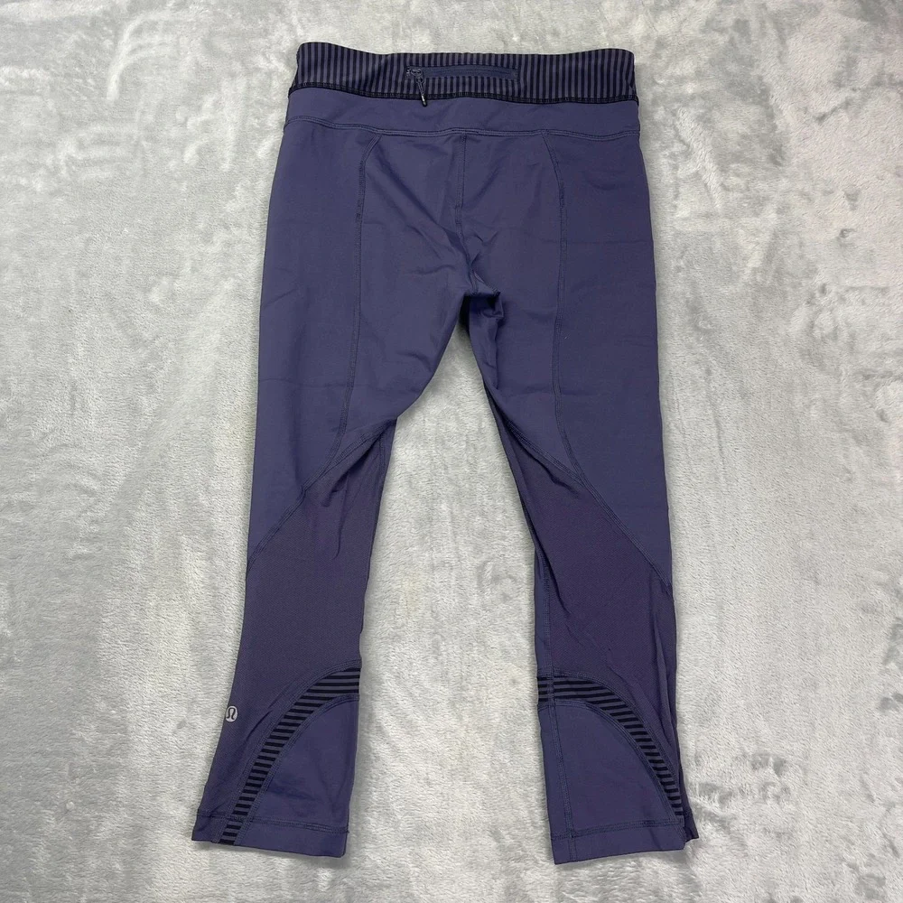 Lululemon Leggings Womens 6 (26/22) Purple Stripe‎ Waistband Run Inspire Crop II
